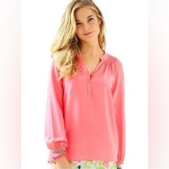 LILLY PULITZER “Elsa” Silk Top in Cheeky Melon - Picture 3 of 11